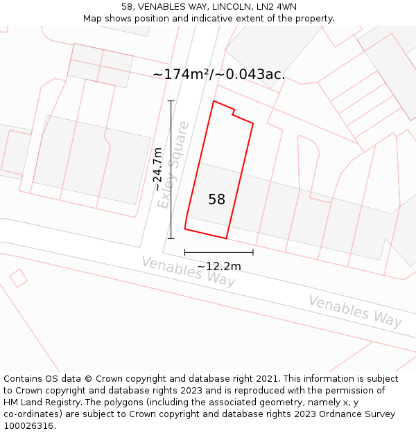 58, VENABLES WAY, LINCOLN, LN2 4WN: Plot and title map