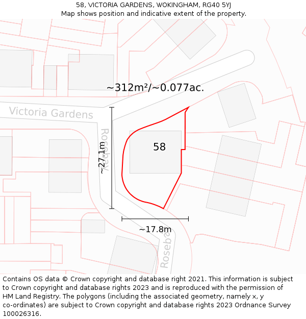 58, VICTORIA GARDENS, WOKINGHAM, RG40 5YJ: Plot and title map
