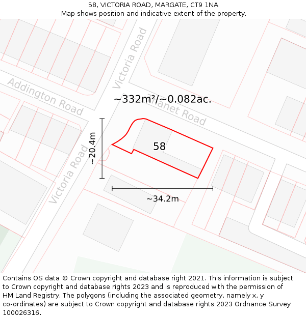 58, VICTORIA ROAD, MARGATE, CT9 1NA: Plot and title map
