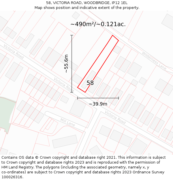 58, VICTORIA ROAD, WOODBRIDGE, IP12 1EL: Plot and title map