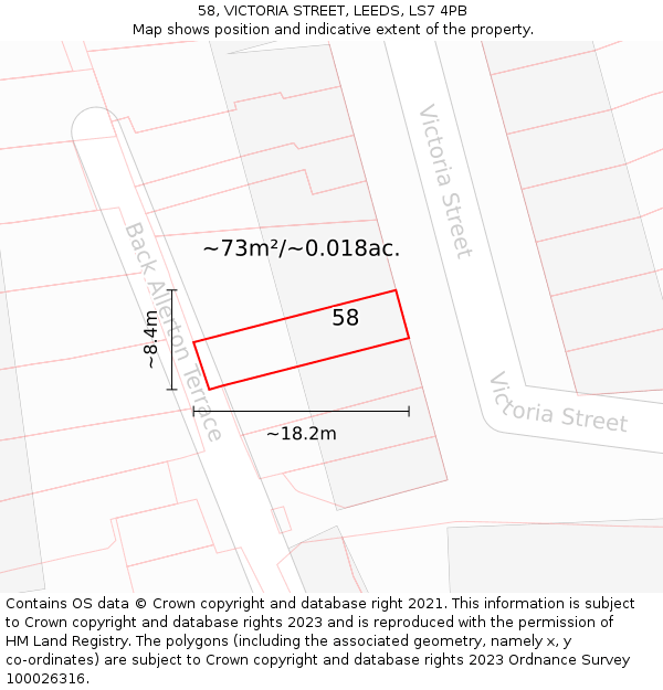 58, VICTORIA STREET, LEEDS, LS7 4PB: Plot and title map