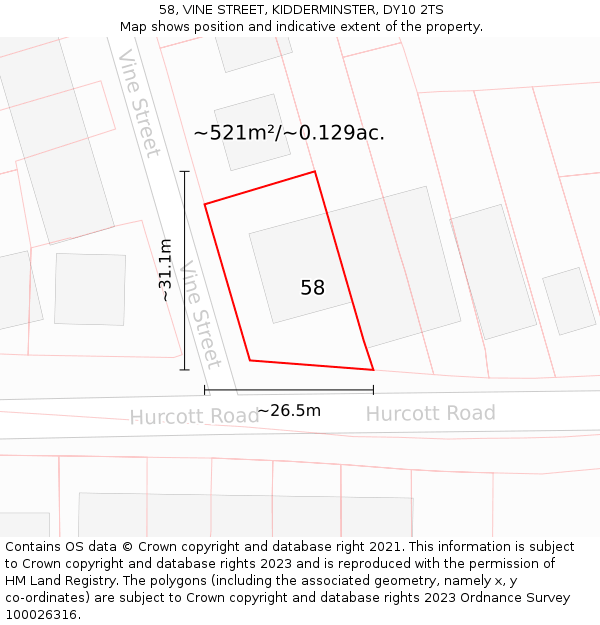 58, VINE STREET, KIDDERMINSTER, DY10 2TS: Plot and title map