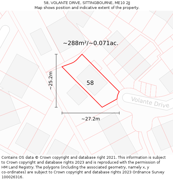 58, VOLANTE DRIVE, SITTINGBOURNE, ME10 2JJ: Plot and title map