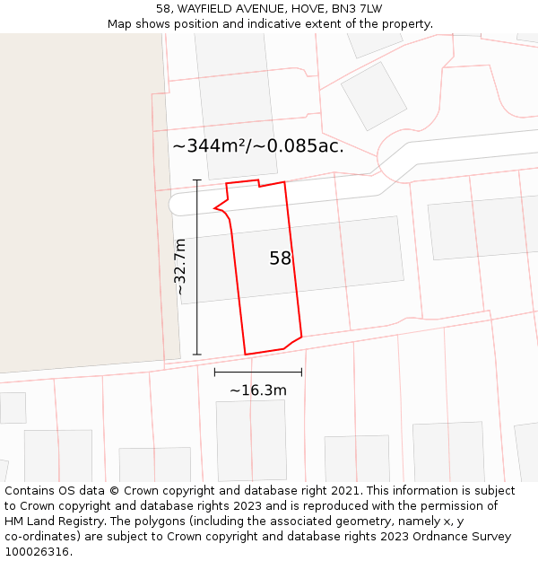 58, WAYFIELD AVENUE, HOVE, BN3 7LW: Plot and title map