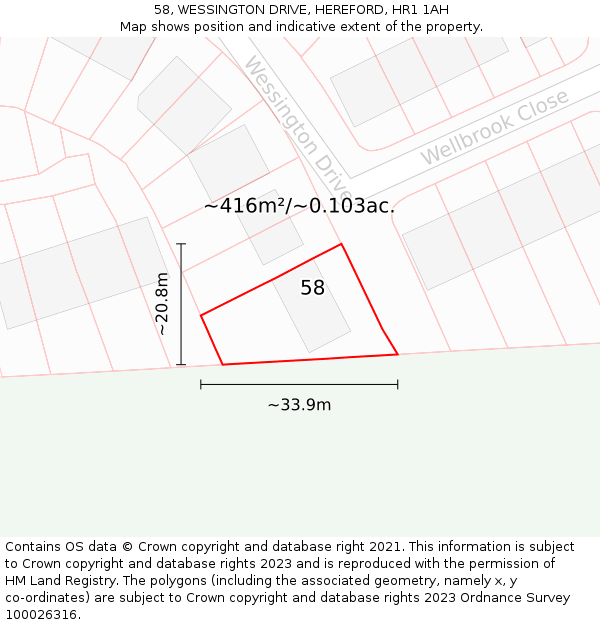 58, WESSINGTON DRIVE, HEREFORD, HR1 1AH: Plot and title map