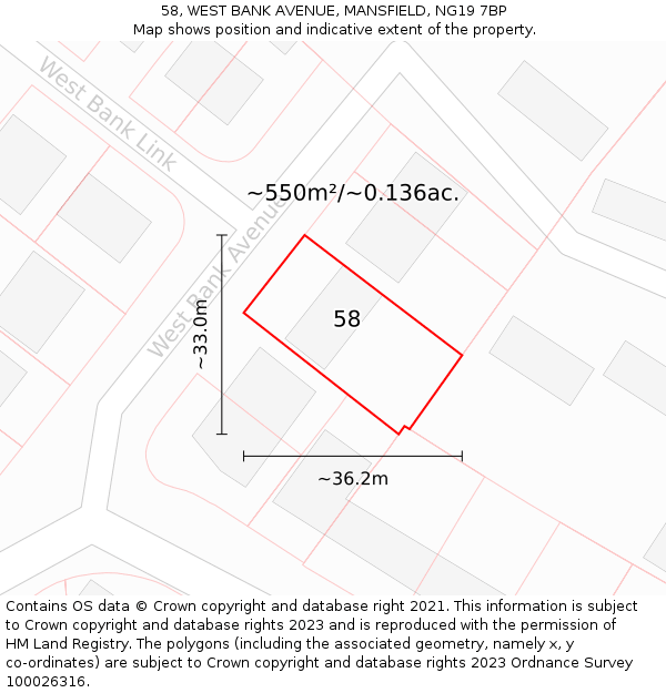 58, WEST BANK AVENUE, MANSFIELD, NG19 7BP: Plot and title map