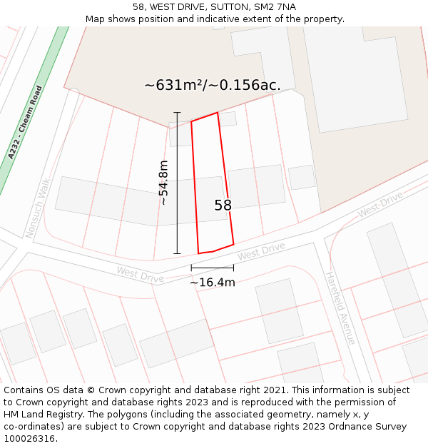 58, WEST DRIVE, SUTTON, SM2 7NA: Plot and title map