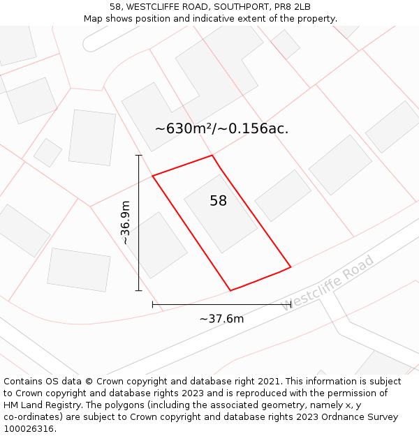 58, WESTCLIFFE ROAD, SOUTHPORT, PR8 2LB: Plot and title map