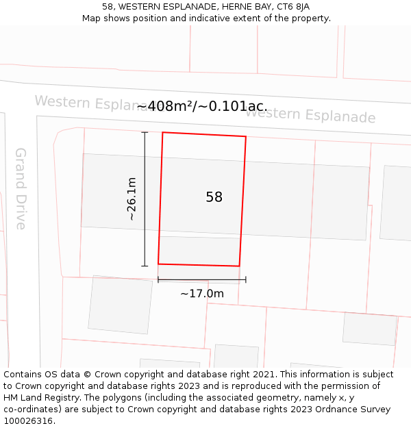 58, WESTERN ESPLANADE, HERNE BAY, CT6 8JA: Plot and title map