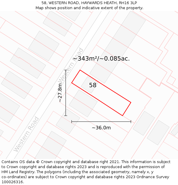 58, WESTERN ROAD, HAYWARDS HEATH, RH16 3LP: Plot and title map