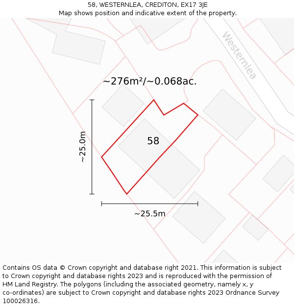 58, WESTERNLEA, CREDITON, EX17 3JE: Plot and title map