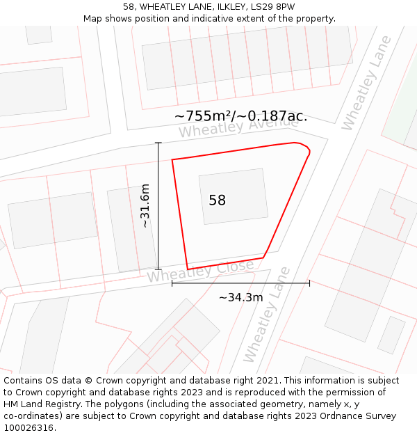 58, WHEATLEY LANE, ILKLEY, LS29 8PW: Plot and title map