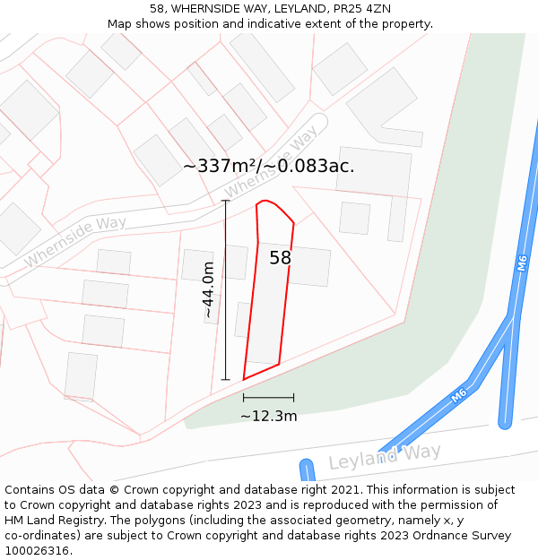 58, WHERNSIDE WAY, LEYLAND, PR25 4ZN: Plot and title map