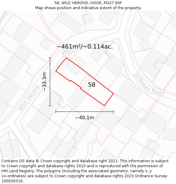 58, WILD HERONS, HOOK, RG27 9SF: Plot and title map