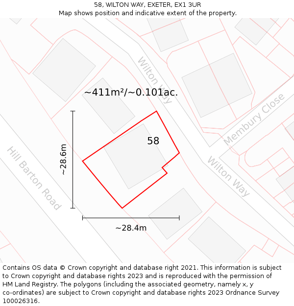 58, WILTON WAY, EXETER, EX1 3UR: Plot and title map