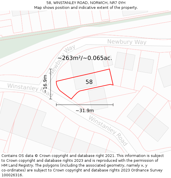 58, WINSTANLEY ROAD, NORWICH, NR7 0YH: Plot and title map