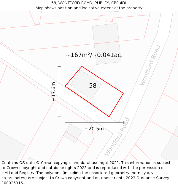 58, WONTFORD ROAD, PURLEY, CR8 4BL: Plot and title map