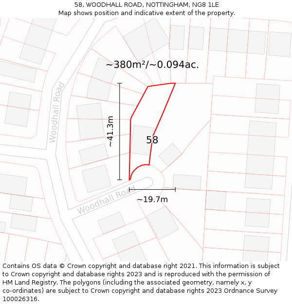 58, WOODHALL ROAD, NOTTINGHAM, NG8 1LE: Plot and title map