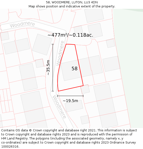 58, WOODMERE, LUTON, LU3 4DN: Plot and title map