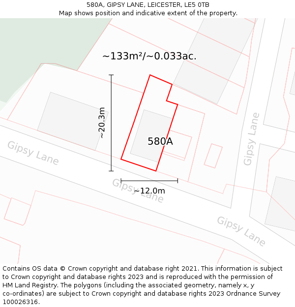 580A, GIPSY LANE, LEICESTER, LE5 0TB: Plot and title map