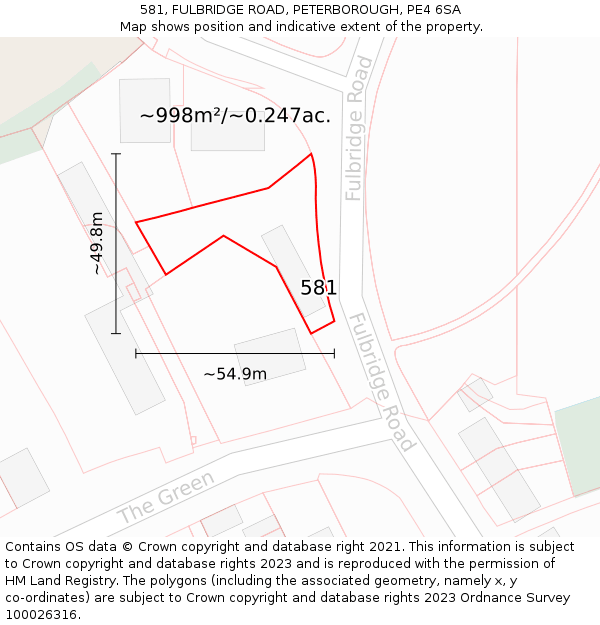 581, FULBRIDGE ROAD, PETERBOROUGH, PE4 6SA: Plot and title map