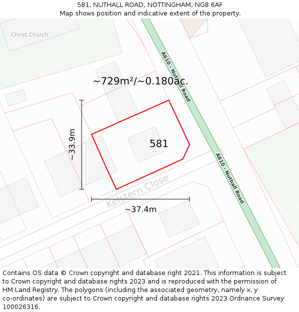 581, NUTHALL ROAD, NOTTINGHAM, NG8 6AF: Plot and title map