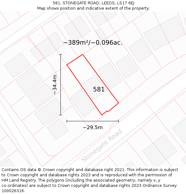 581, STONEGATE ROAD, LEEDS, LS17 6EJ: Plot and title map