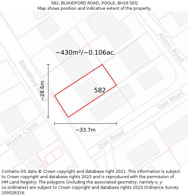 582, BLANDFORD ROAD, POOLE, BH16 5EQ: Plot and title map