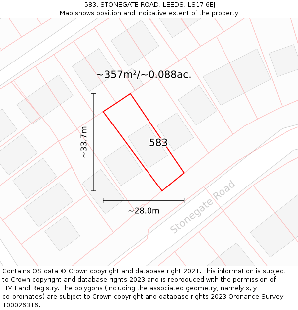 583, STONEGATE ROAD, LEEDS, LS17 6EJ: Plot and title map