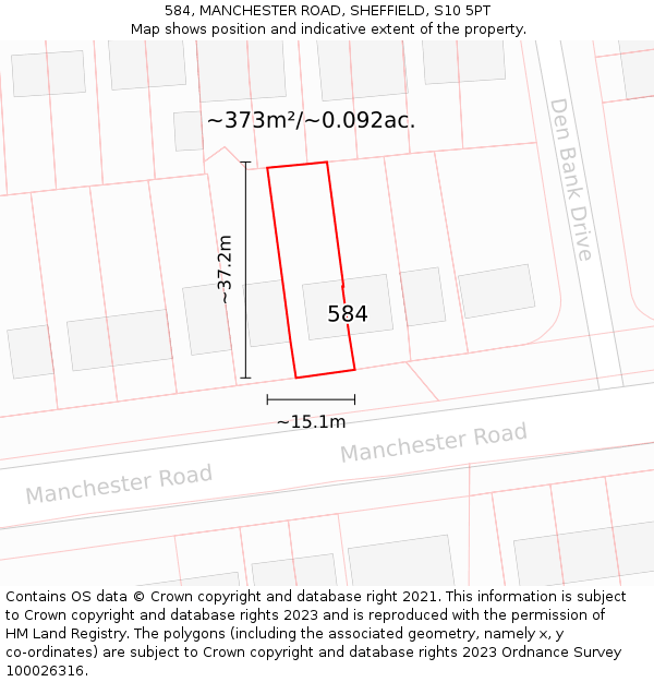 584, MANCHESTER ROAD, SHEFFIELD, S10 5PT: Plot and title map