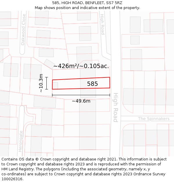 585, HIGH ROAD, BENFLEET, SS7 5RZ: Plot and title map