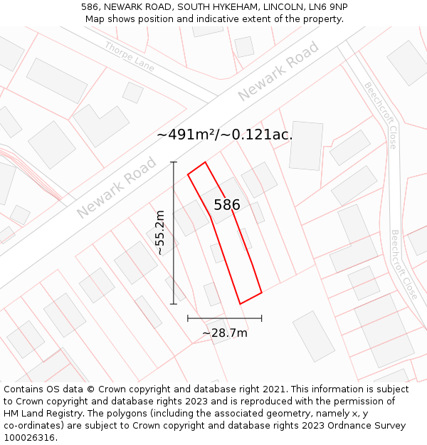 586, NEWARK ROAD, SOUTH HYKEHAM, LINCOLN, LN6 9NP: Plot and title map