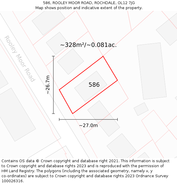 586, ROOLEY MOOR ROAD, ROCHDALE, OL12 7JG: Plot and title map