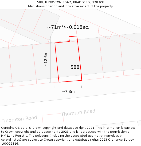 588, THORNTON ROAD, BRADFORD, BD8 9SF: Plot and title map