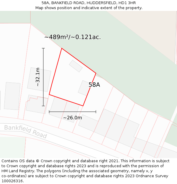 58A, BANKFIELD ROAD, HUDDERSFIELD, HD1 3HR: Plot and title map