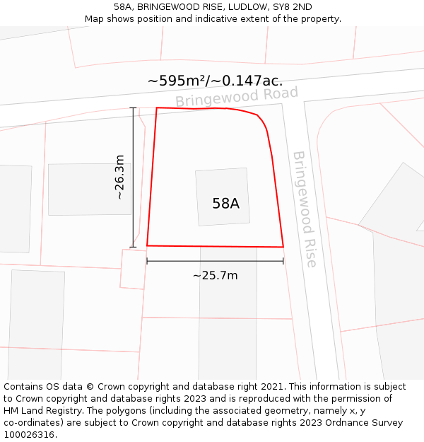 58A, BRINGEWOOD RISE, LUDLOW, SY8 2ND: Plot and title map