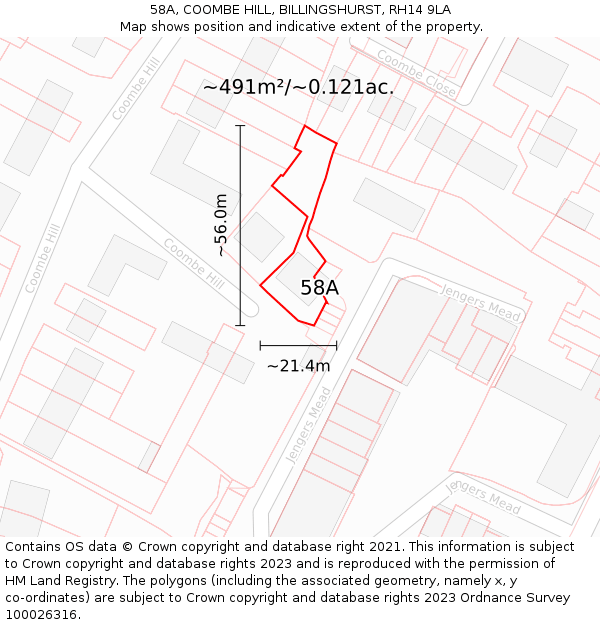 58A, COOMBE HILL, BILLINGSHURST, RH14 9LA: Plot and title map