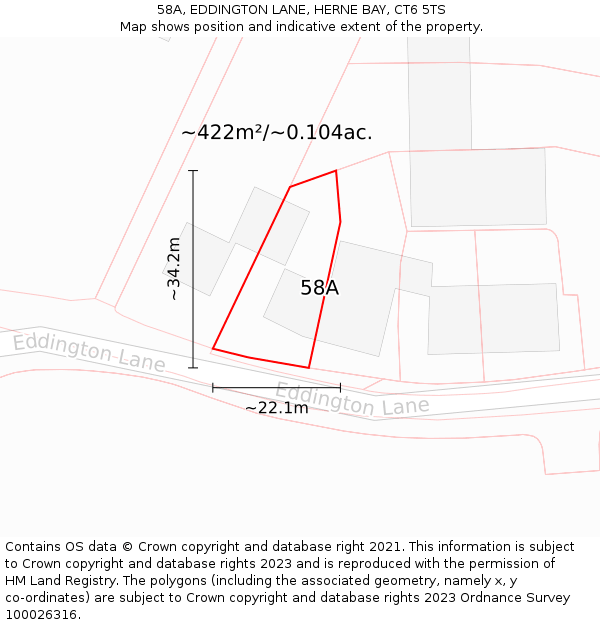 58A, EDDINGTON LANE, HERNE BAY, CT6 5TS: Plot and title map