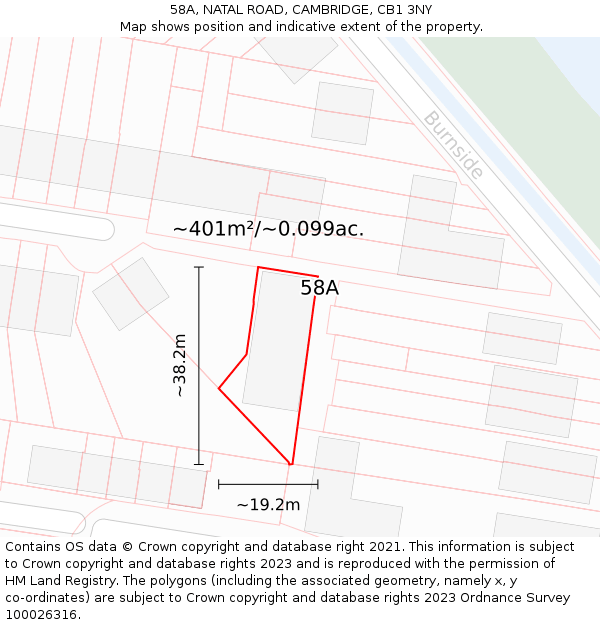 58A, NATAL ROAD, CAMBRIDGE, CB1 3NY: Plot and title map