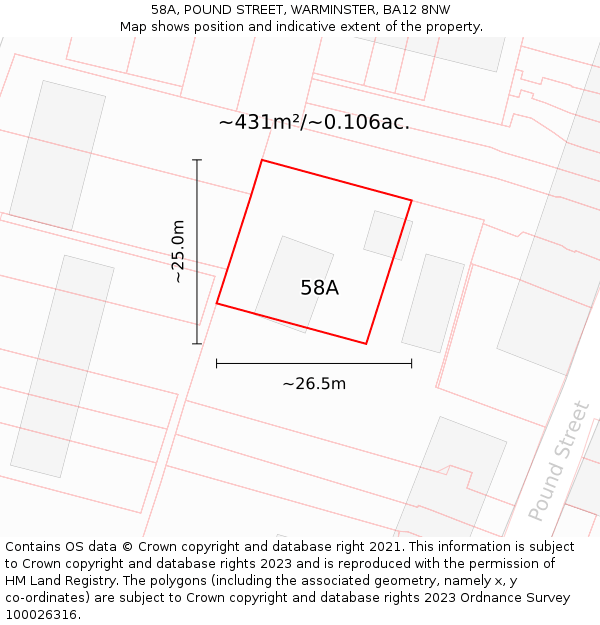 58A, POUND STREET, WARMINSTER, BA12 8NW: Plot and title map