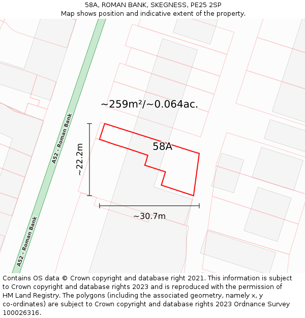 58A, ROMAN BANK, SKEGNESS, PE25 2SP: Plot and title map