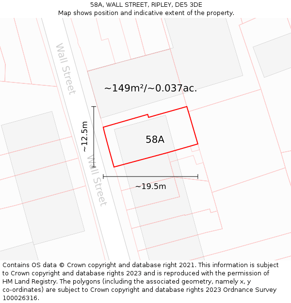 58A, WALL STREET, RIPLEY, DE5 3DE: Plot and title map