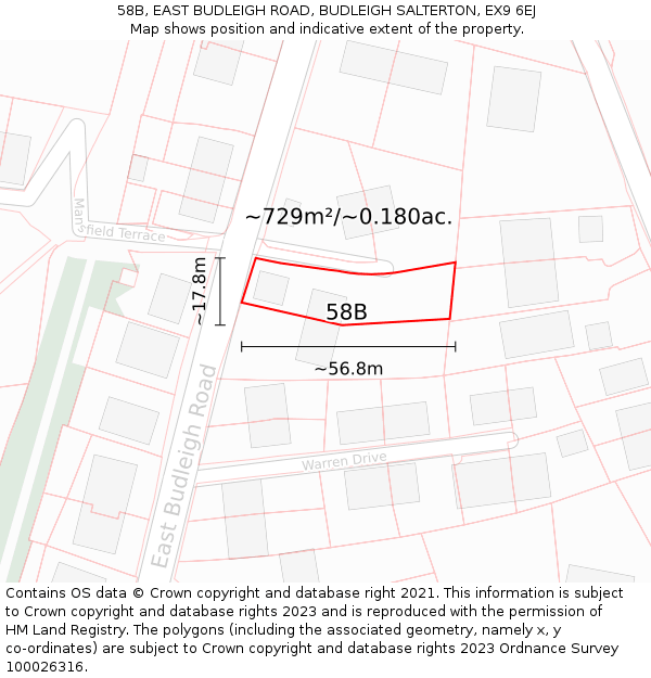 58B, EAST BUDLEIGH ROAD, BUDLEIGH SALTERTON, EX9 6EJ: Plot and title map