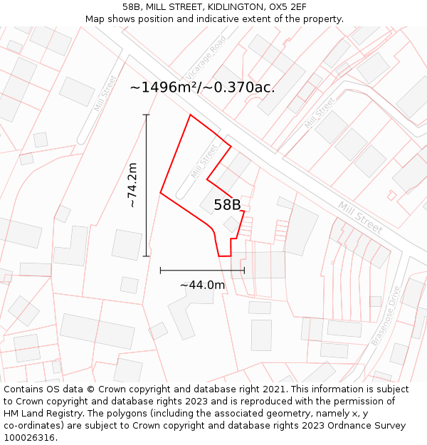 58B, MILL STREET, KIDLINGTON, OX5 2EF: Plot and title map