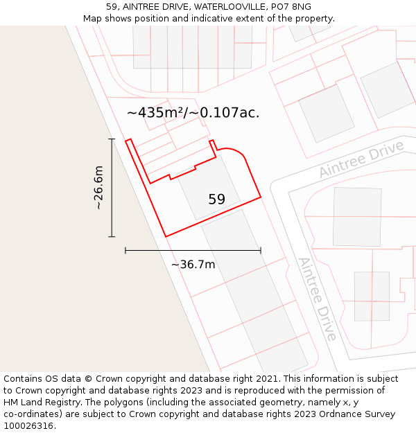 59, AINTREE DRIVE, WATERLOOVILLE, PO7 8NG: Plot and title map