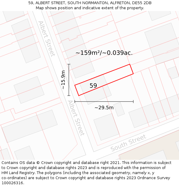 59, ALBERT STREET, SOUTH NORMANTON, ALFRETON, DE55 2DB: Plot and title map