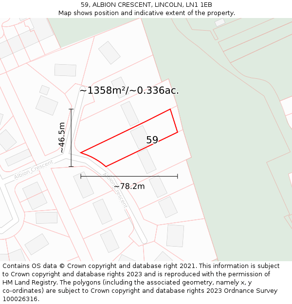 59, ALBION CRESCENT, LINCOLN, LN1 1EB: Plot and title map