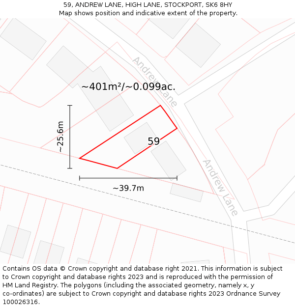 59, ANDREW LANE, HIGH LANE, STOCKPORT, SK6 8HY: Plot and title map