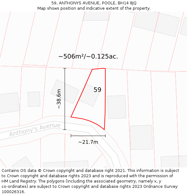 59, ANTHONYS AVENUE, POOLE, BH14 8JQ: Plot and title map