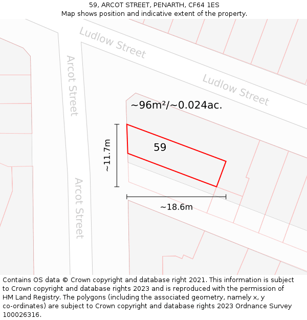 59, ARCOT STREET, PENARTH, CF64 1ES: Plot and title map